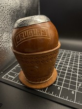 Vintage Argentina Yerba Mate Gourd Cup Tooled Leather Holder Silver Tone Gaucho picture