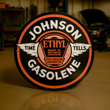 JOHNSON GASOLENE Time Tells Ethyl Wings Heavy Metal Sign XL - 19.7