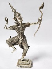 Vintage Thai Silvered Cast Metal Archer Statue Rama Figure Sculpture Decor picture