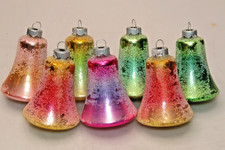 Lot 7 Vintage 50's Glass Sugared Ombre BELL Christmas Ornament Shiny Brite picture