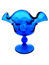 Stelvia Glass Company Compote Footed Bowl Blue Wayne Husted Blenko design Italy picture