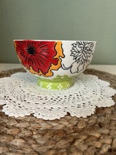 Dutch Wax Coastline Imports Hand Painted Soup Cereal Bowl Red Floral Bohemian  picture