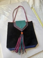 Vintage Ruby Firecat Tote Purse Bag Tassel  Southwestern Black Suede Teal Purple picture