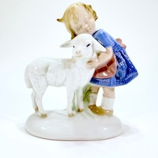 Vintage Carl Schneiders Erben Gräfenthal Girl Lamb Porcelain Figurine Germany picture