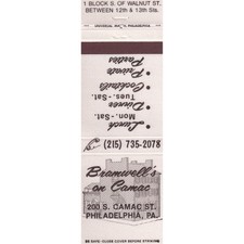 Vintage Bramwell's on Camac Philadelphia Matchbook Cover Universal Match Philly picture