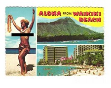 Aloha from Waikiki Beach in beautiful Hawaii vintage postcard unposted picture