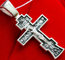 Russian Greek Orthodox Cross Pendant 925 Sterling Silver Crucifix Baptism Gift picture