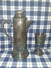 One Antique W & E Schmidt Communion Flagon and One Antique Pewter Goblet picture