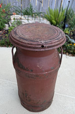 Vtg Metal Bordens Milk Can with Lid Farmhouse Decor Rustic Red Patina – 21” Tall picture