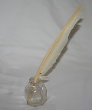 Vintage Sanford's Ink Bottle With Quill Feather Pen picture