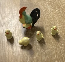 Vintage Japan Bone China Miniature Rooster & 4 Chicks Figurines picture