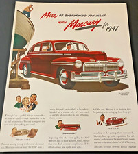 Red 1947 Mercury Sedan - Vintage Original Illustrated Color Print Ad / Wall Art picture