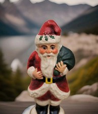 Vaillancourt Santa Figurine Signed With Toy Bag And Holly On Hat Folk Art picture