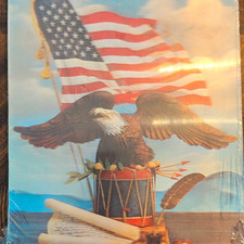 Vintage Vari-Vue 3D Lenticular Print 11x14 NOS Sealed Bald Eagle Flag Drum G-35 picture