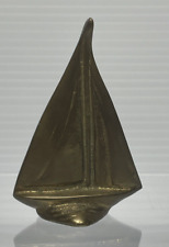 Sailboat Paperweight Trinket Shelf Figure Brass Tone Metal 2-3/4