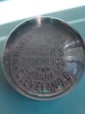 Antique Glass Paperweight Advertising Baker Mayer Tailor's Trimmings Cleveland picture