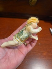 Antique German Wax Angel Cherub Ornament Spun Glass Wings Mohair Wig Victorian picture