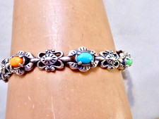 CAROLYN POLLACK  VINTAGE NAVAJO STERLING SILVER GEMSTONE LINE BRACELET 7.5
