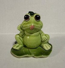 Lefton Green Anthropomorphic Frog on Lily Pad Tongue Out Attitude Geo Z 1988 picture