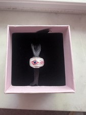 Disney Cruise Line Pandora DCL Logo Mickey Waves Murano Glass Charm Bead White picture
