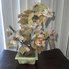 Vtg MCM Jade Agate Carnelian Quartz 14 x 12” Large Bonsai Tree picture