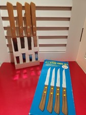 VTG World Finest 4 PC Steak Knife Set Japan Stainless Wood Handle NOS picture