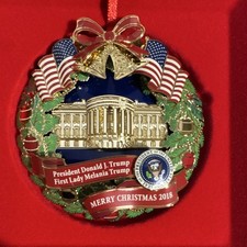 Donald J. Trump & Melania Trump 2018 White House 24 kt Gold Finish Ornament picture