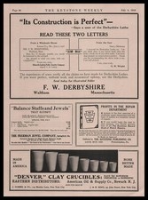 1916 F. W. Derbyshire Jewelry Lathes Waltham Massachusetts Vintage Print Ad picture