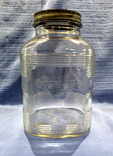 VINTAGE HAZEL-ATLAS DIAMOND & RIBBED SQUARE GLASS CANISTER #5429 picture
