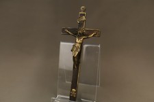 Antique Wood Bronze Crucifix Jesus Christ Early 19th Century picture