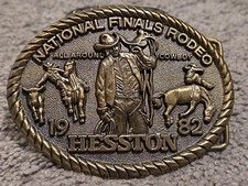 1982 Hesston National Finals Rodeo NFR Belt Buckle 8th Edition Cowboy Brass picture