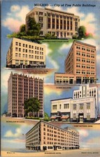 Linen Postcard Multiple Views of City of Fine Public Buildings in Midland, Texas picture
