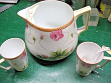VINTAGE NIPPON CHINA E-OH HAND PAINTED LEMONADE PUNCH PITCHER CUPS & LADLE picture