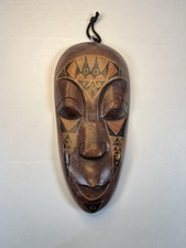 Vintage Indonesian Hand Carved Wooden Mask Tribal Folk Art Wall Hanging Decor picture