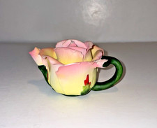 Vtg Cosmos Gifts Porcelain Peace Rose Mini Teapot Figurine Trinket Box 3D Flower picture