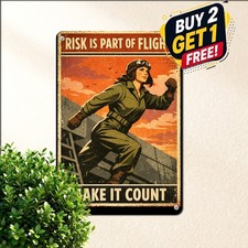 Diagonal Pilot Illustration Female Aviator Poster Quote Vintage Metal Tin Sign picture