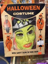 Rare Vintage 1960s Halloween Witch, Bland Charnas Co, Mask, Skirt, Box, Used picture