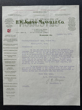 Vintage 1907 Letterhead Milwaukee WI HW Johns Manville Co Asbestos Clybourn St picture