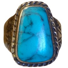 Hard to find Navajo Stormy Mountain Turquoise Sterling Silver Ringsz8 picture
