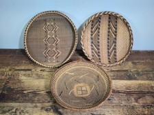 Vintage 3pc  Tonga Binga Basket Set African Wall Decor Boho Woven Winnowing Tray picture