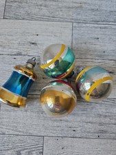 Lot 4 Vtg Shiny Brite Bell Ornaments Silvered Stripes Bell Shaped Decoration picture