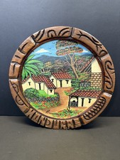 Vintage Honduras Hand Painted Wooden Carved Plate picture