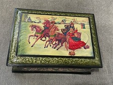Vintage 1988 Russian Lacquer Box Kholui Signed Troika Winter Scene Original Box picture