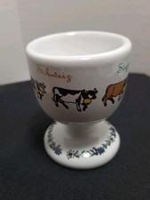 Vintage Switzerland Egg Holder Cotfer Geneva Swiss Cow Design Egg Cup Farmhouse  picture