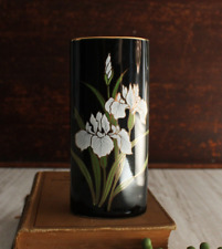 Vintage Skinny Black Japanese Iris Vase, Ceramic Flower Vase. picture