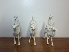 Vintage Three Wise Men on Camels Figurines Set of 3 White Ceramic Nativity Magi picture