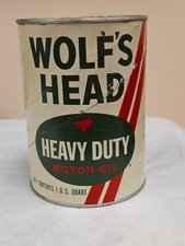 1950s WOLF’S HEAD Heavy Duty Motor Vintage Oil Can Gas FULL QUART SAE 30 Nice picture