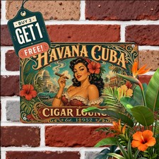 Havana Cuba Cigar Girl Cuban Lady Signs Decor Vintage Tabac Shop Metal Plaque picture