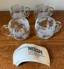 Vintage Nestle Nescafe World Globe Frosted Glass Coffee Mugs Cups - Set of 4 picture