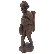 Vintage Hand Carved Ecuadorian Man Walking Barefoot Wood Collectible 16 in picture